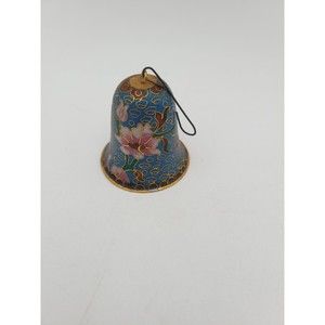 Cloisonne Enamel Bell Ornament  Blue with pink flowers Lillian Vernon‎